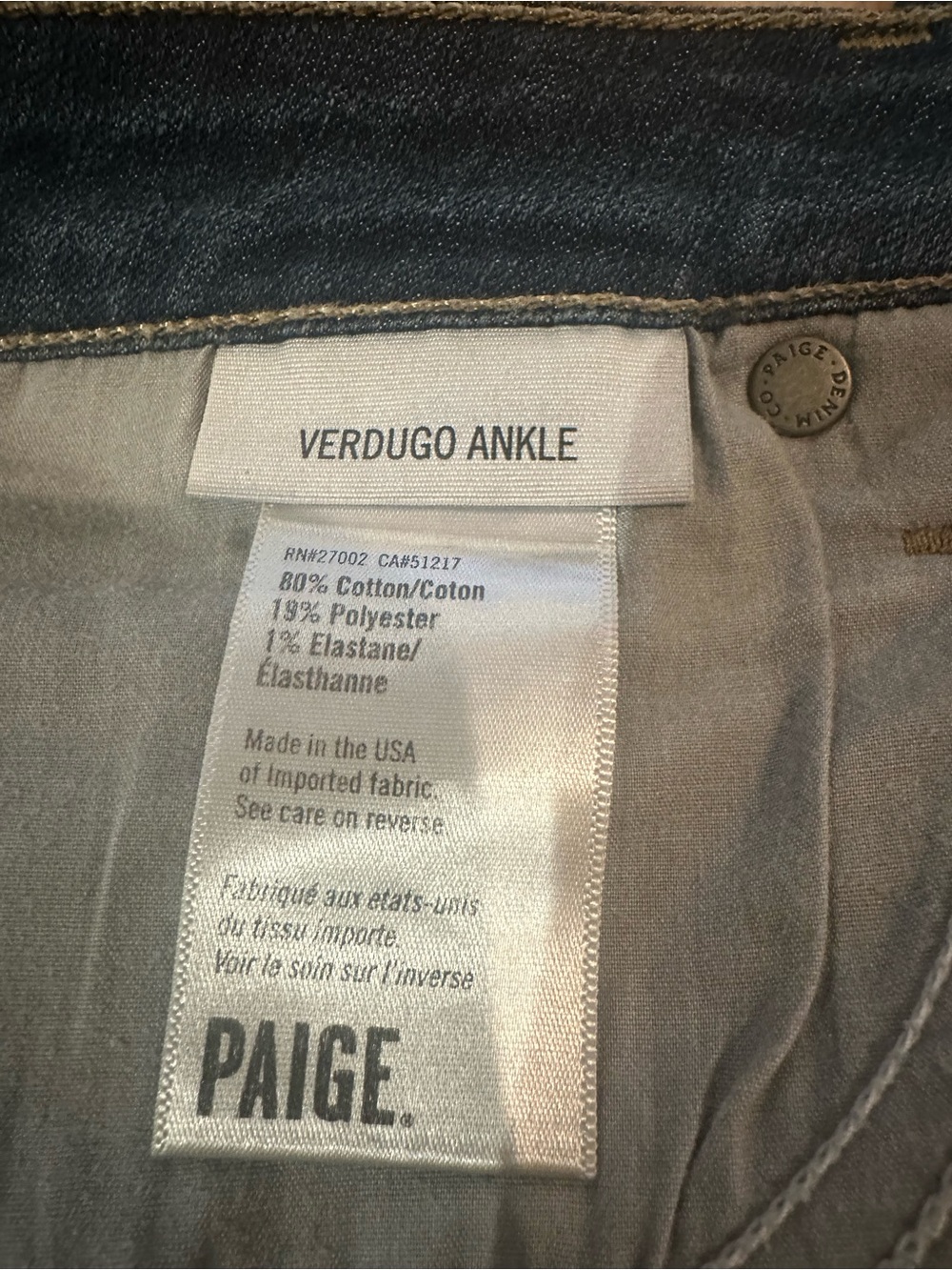 PAIGE Verdugo Ankle Dark Blue High-Rise Ankle Skinny Jeans EUC - Picture 5 of 5